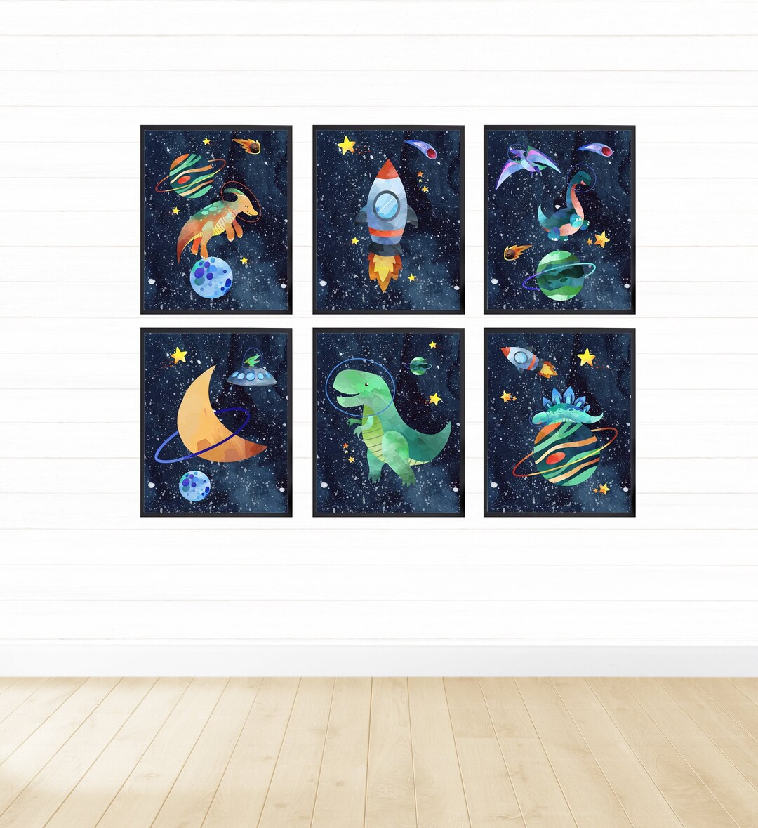 Set of 6 Space Dinosaur Astronauts Printable Wall Art, Digital Download ...