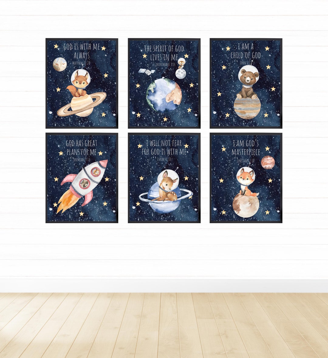 Animals in Outer Space Printable Wall Art Set, Digital Download, Space ...