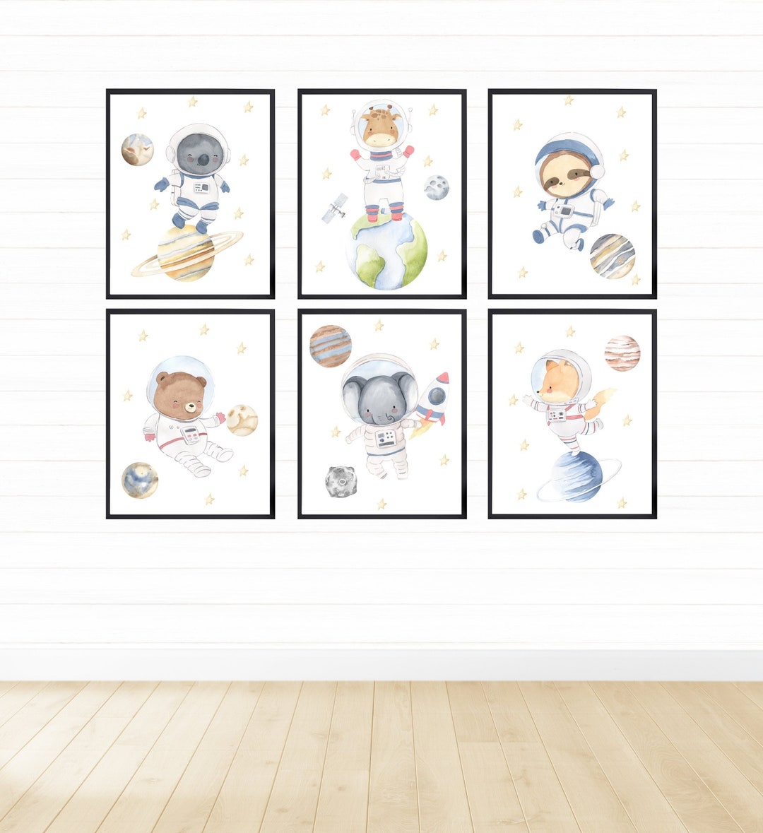 Animals Astronauts in Outer Space Printable Wall Art Set, Digital ...