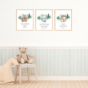 Watercolor Woodland Animals With Bible Verses Printable Wall - Etsy