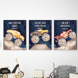 Monster Trucks - Decorazione murale stampabile, download digitale, decorazioni per cameretta con camion, Monster Trucks - Decorazione murale, stampe di versetti della Bibbia, decorazioni per cameretta per bambini