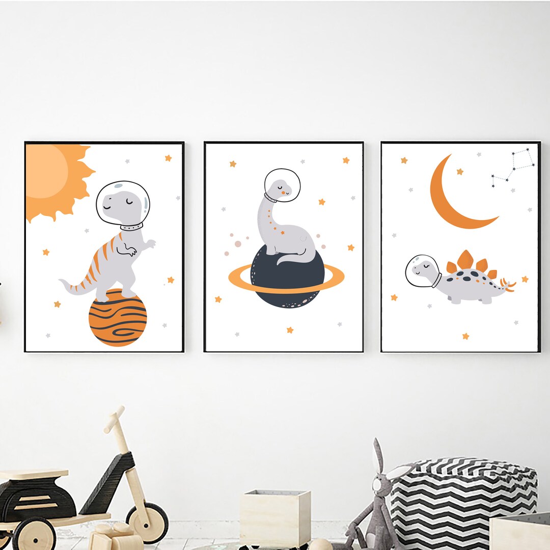 Printable Dino Astronauts Wall Art for Nursery Decor, Digital Download ...