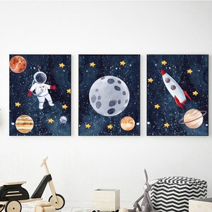 Watercolor Space Wall Art, Digital Download, Printable Wall Art, Set of 3 Outer Space Prints, Outer Space Nursery Decor, Kids Room Decor