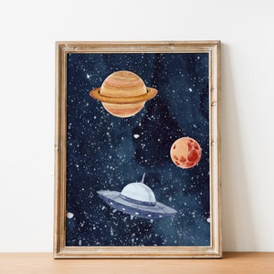 Set of 3 Watercolor Outer Space Wall Art, Digital Download, Printable Wall Art, Watercolor Outer Space Prints, Outer Space Nursery Decor image 9