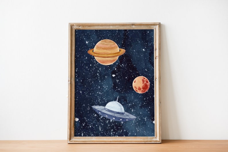 Set of 3 Watercolor Outer Space Wall Art, Digital Download, Printable Wall Art, Watercolor Outer Space Prints, Outer Space Nursery Decor image 9