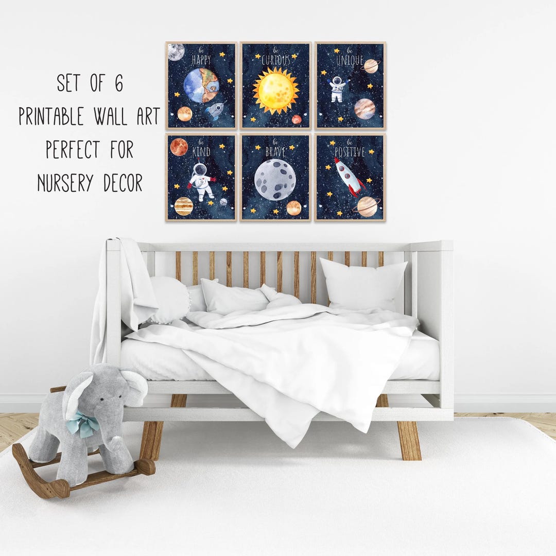 Space Nursery Wall Art Set of 6, Baby Boy Nursery Decor, Outer Space ...