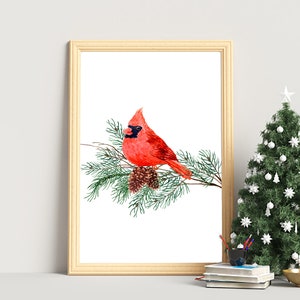 Christmas Cardinal Watercolor Printable: Rustic Holiday Wall Art (Digital Download)