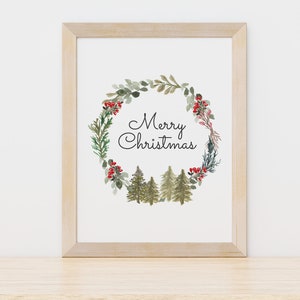 Christmas Wreath Printable Wall Art Digital Download Art - Etsy