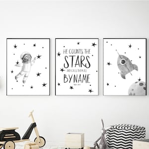 Celestial Space Wall Art Set, Printable Outer Space Decor for Nursery, Galaxy Posters Bedroom, Christian Kids Room, Digital Prints Download