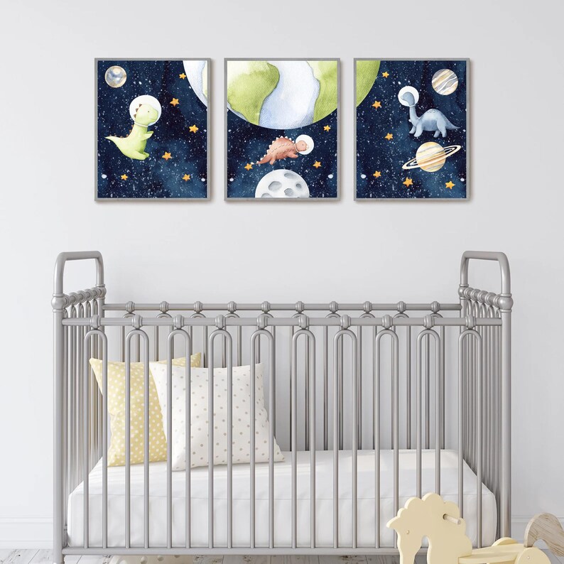 Outer Space Dinosaurs Wall Art Prints: Printable Boy Nursery Decor ...