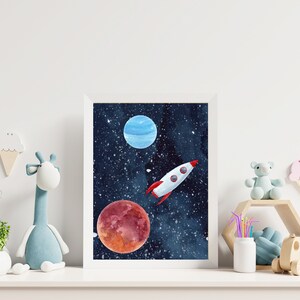 Set of 3 Watercolor Outer Space Wall Art, Digital Download, Printable Wall Art, Watercolor Outer Space Prints, Outer Space Nursery Decor image 6