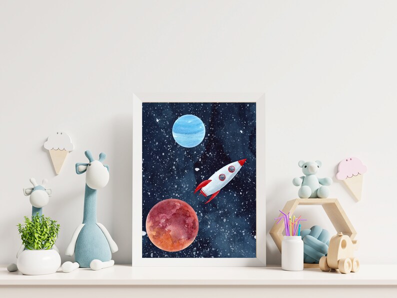 Set of 3 Watercolor Outer Space Wall Art, Digital Download, Printable Wall Art, Watercolor Outer Space Prints, Outer Space Nursery Decor image 6