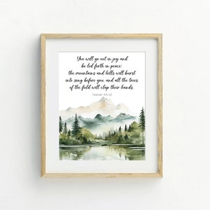 Bible Verse Printable Wall Art, Digital download Isaiah 55:12 Print, Home Decor Gift, Scripture Poster, Christian Gift, Watercolor Landscape