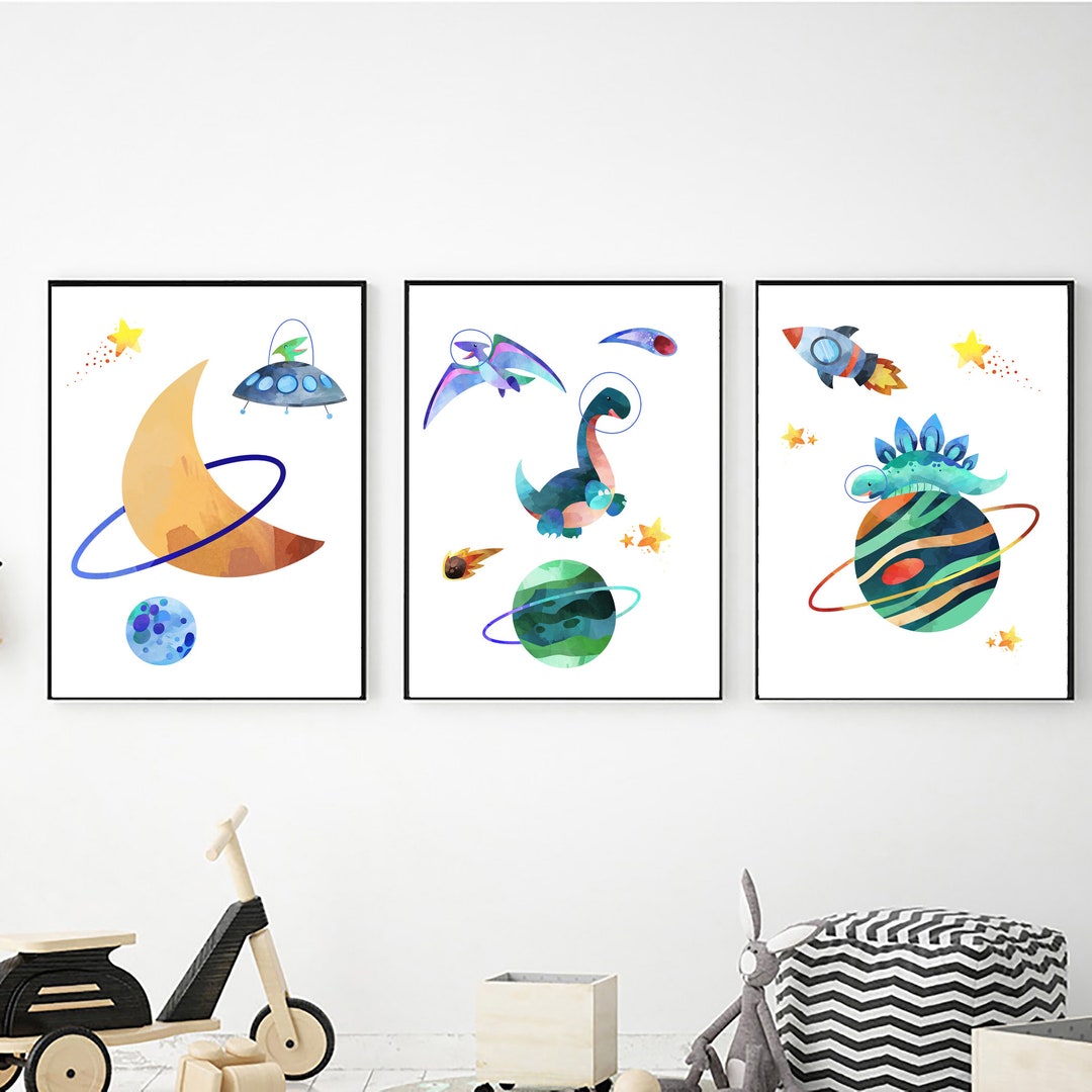 Space Dinosaur Astronauts Printable Wall Art Set, Digital Download ...