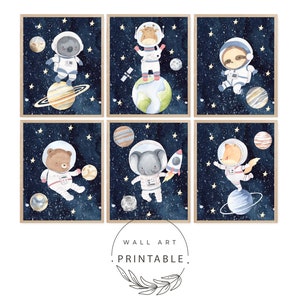 Animals in Outer Space Printable Wall Art Set, Digital Download, Space ...