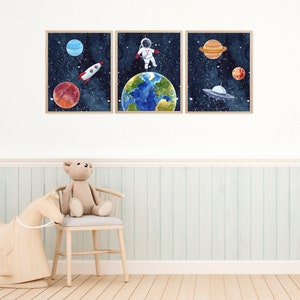 Set of 3 Watercolor Outer Space Wall Art, Digital Download, Printable Wall Art, Watercolor Outer Space Prints, Outer Space Nursery Decor image 4