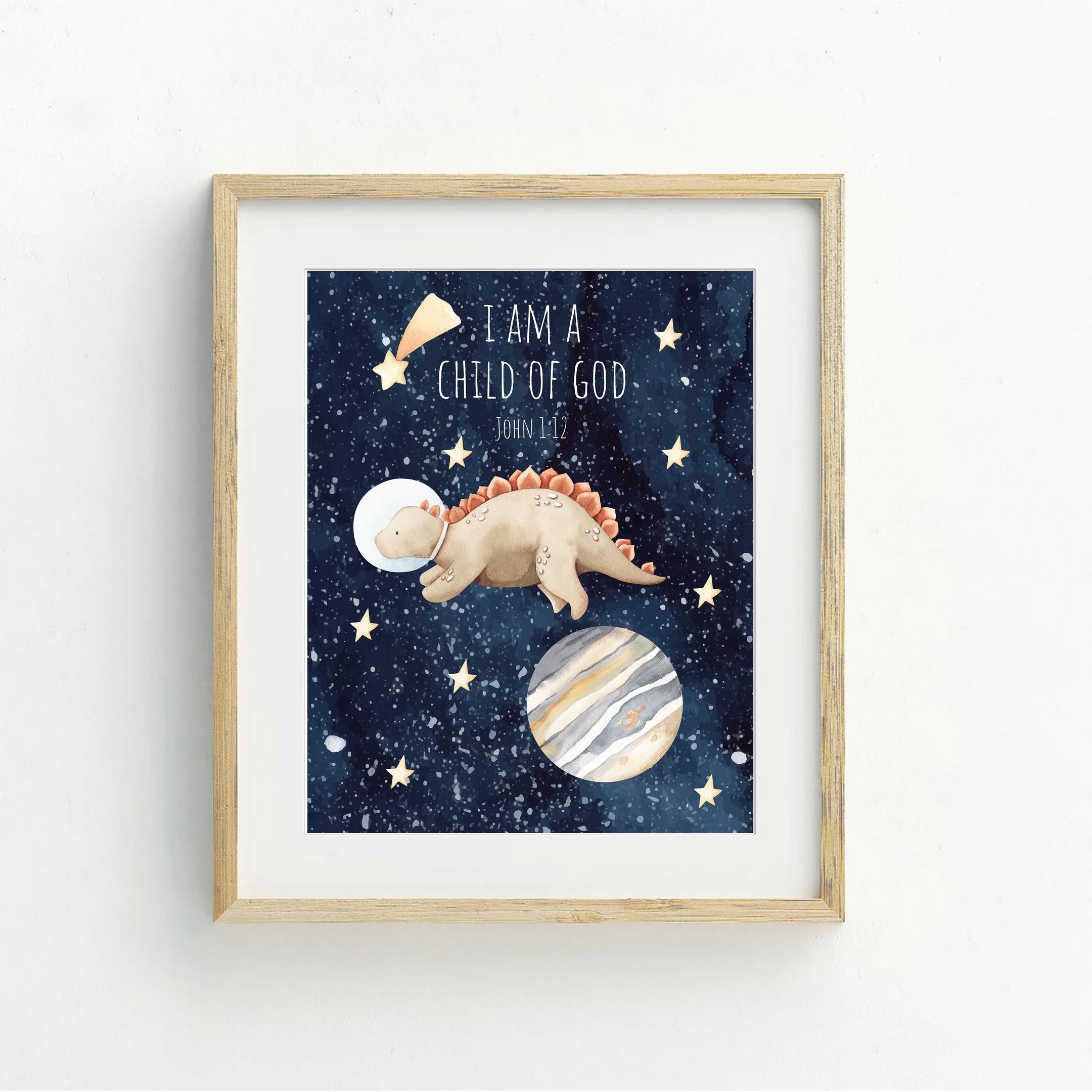 Dinosaurs in Outer Space With Bible Verses Printable Wall Art ...