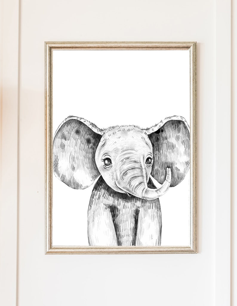 Black and White Elephant Wall Art Digital Download Printable Etsy