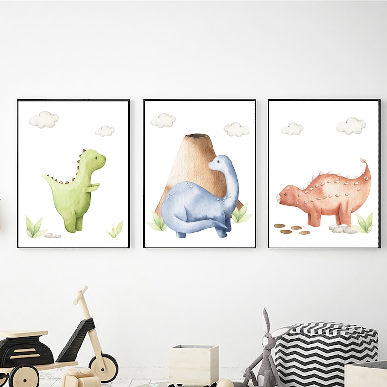 Printable Dinosaurs Wall Art Set of 3 Digital Download Etsy