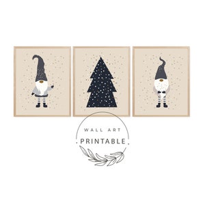 Scandinavian Christmas Gnomes Printable Wall Art Digital - Etsy