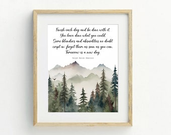Citaat van Emerson aquarel bos afdrukbare muurkunst: inspirerend berglandschap (digitale download)