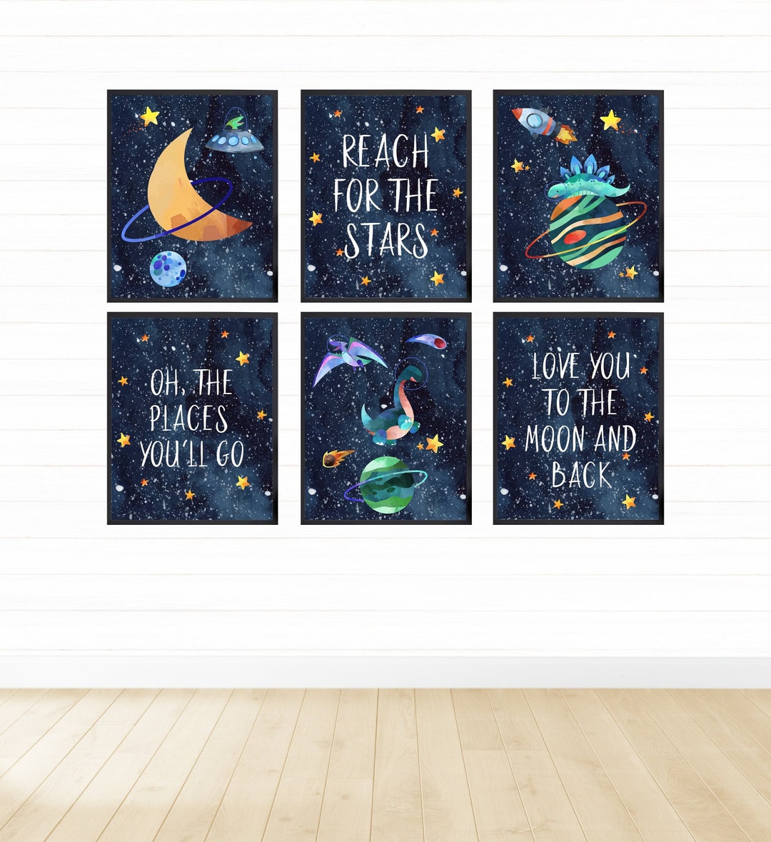 Watercolor Dinosaurs in Space Printable Wall Art, Digital Download ...