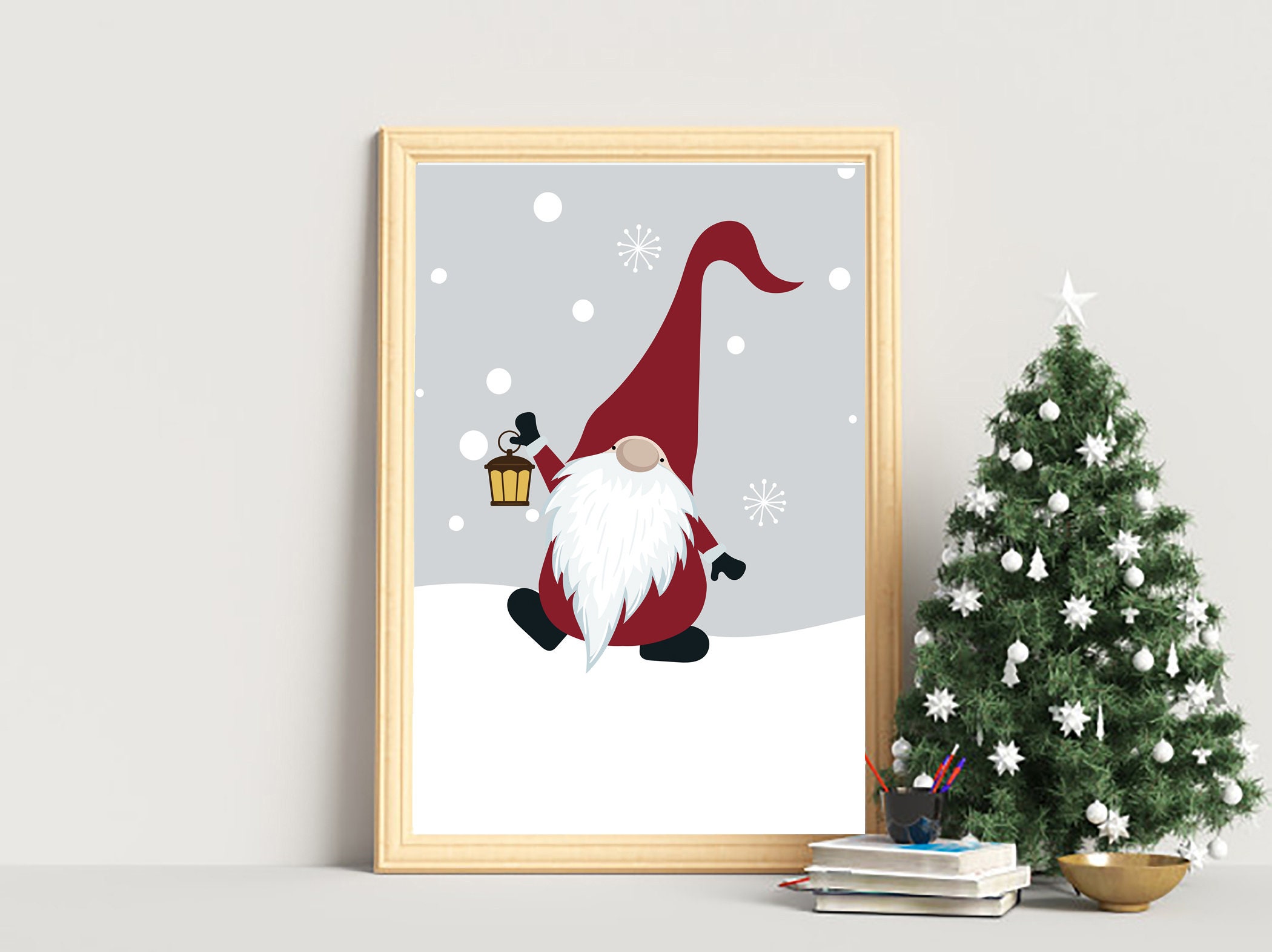 Christmas Gnome Wall Art Digital Download Holiday Gnome Etsy