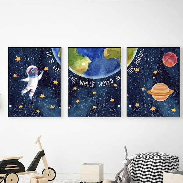 Space Printable Wall Art Set of 3, Digital Download, Space Nursery Decor, Space Prints, Outer Space Decor, Boy Bedroom Decor