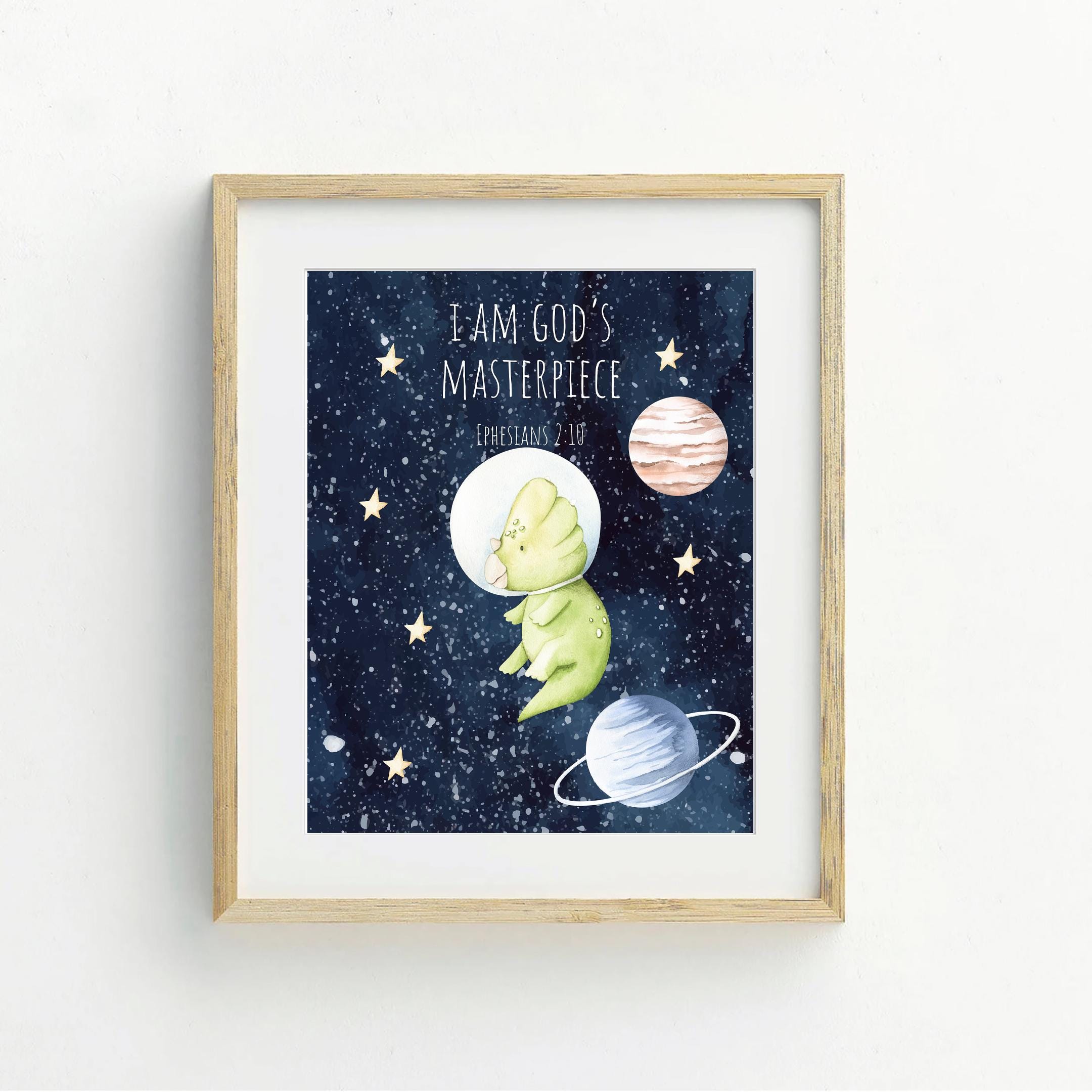 Dinosaurs in Outer Space With Bible Verses Printable Wall Art ...