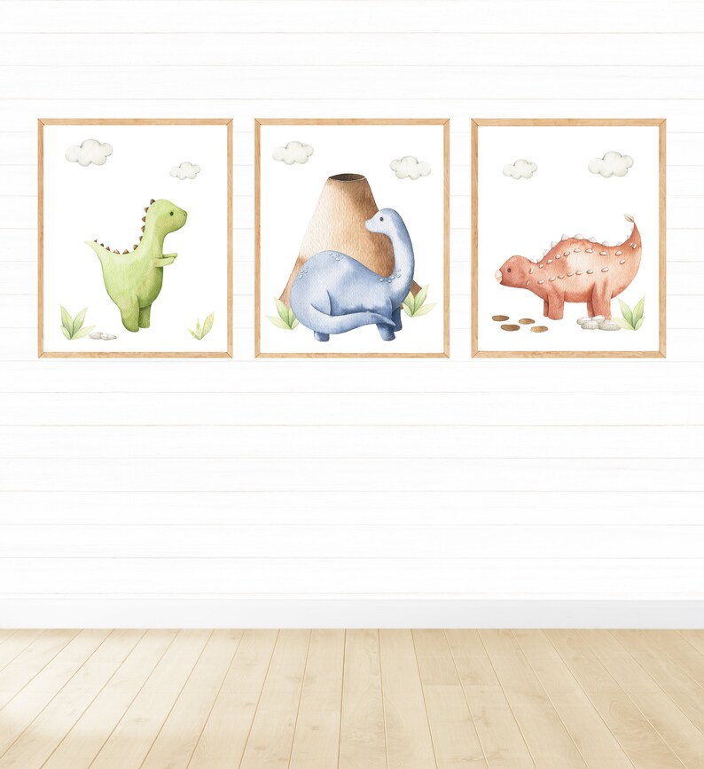 Printable Dinosaurs Wall Art Set of 3 Digital Download Etsy