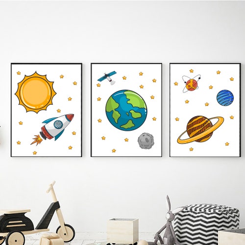 Boys Outer Space Themed Printable Wall Art Set for Nursery | Etsy