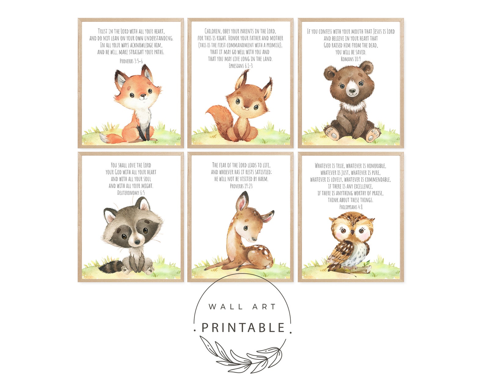 Woodland Animals With Bible Verse Printable Wall Art Set - Etsy