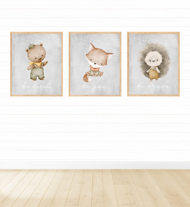 Printable Neutral Nursery Wall Art With Watercolor Animals Etsy