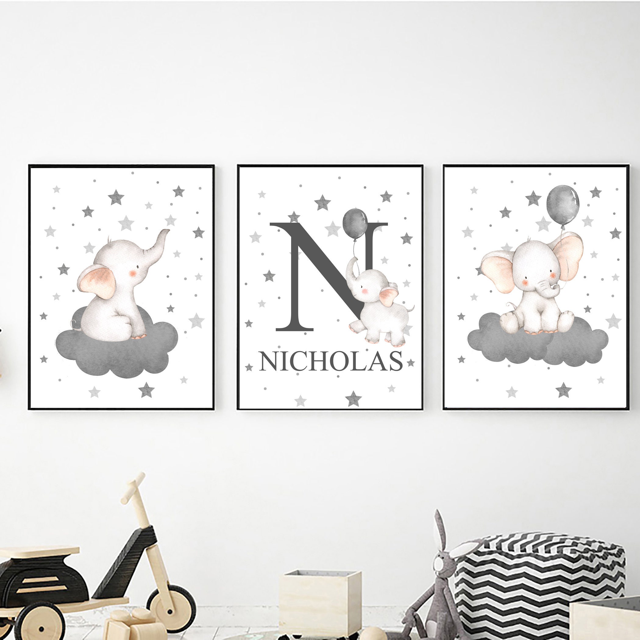 Elephant Nursery Set of 3 Wall Art Digital Download Elephant Etsy