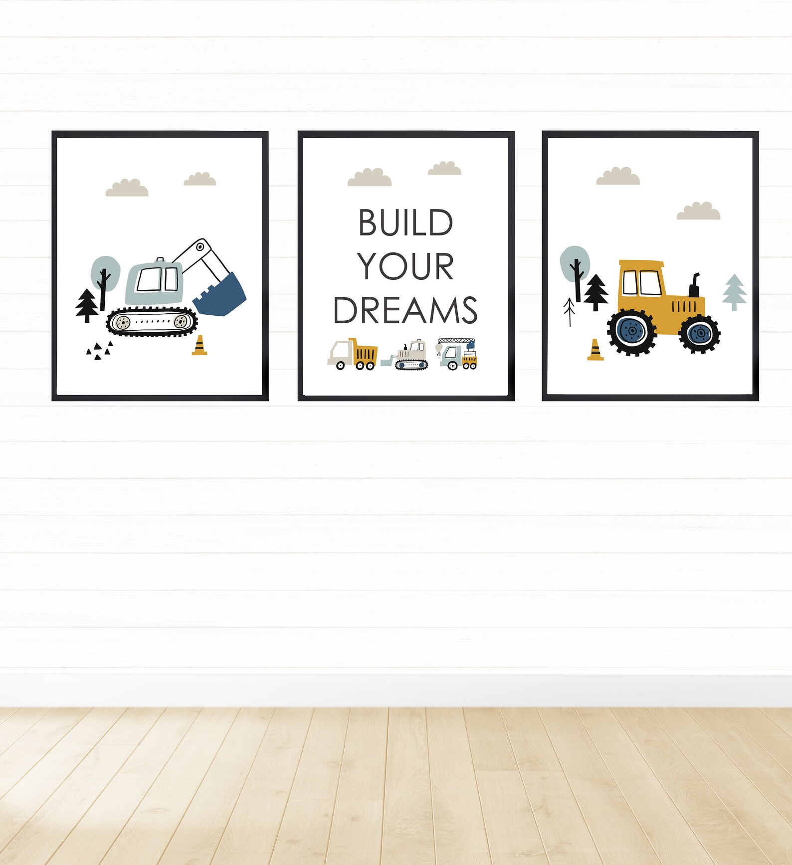 Set of 3 Construction Wall Art Set Printable Wall Art Etsy