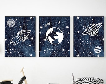 Watercolor Outer Space Wall Art, Digital Download, Printable Wall Art, Outer Space Decor, Galaxy Wall Art, Space Print, Space Themed Nursery