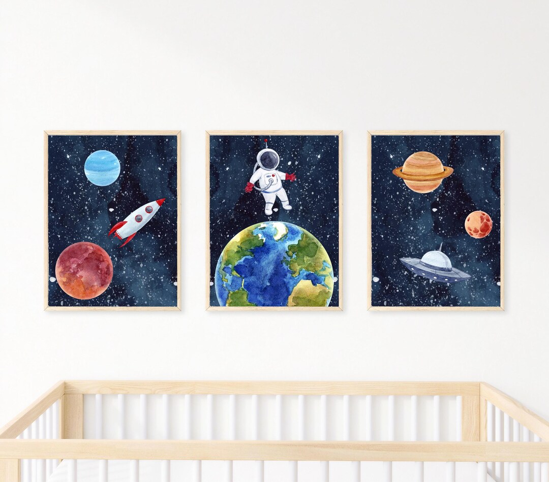 Space Printable Wall Art Set of 3, Digital Download, Watercolor Space ...