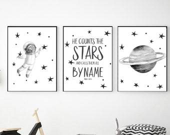 Printable Space Wall Art Set, Digital Download, Printable Wall Art, Outer Space Decor, Dark Grey and White Space Prints, Bedroom Prints