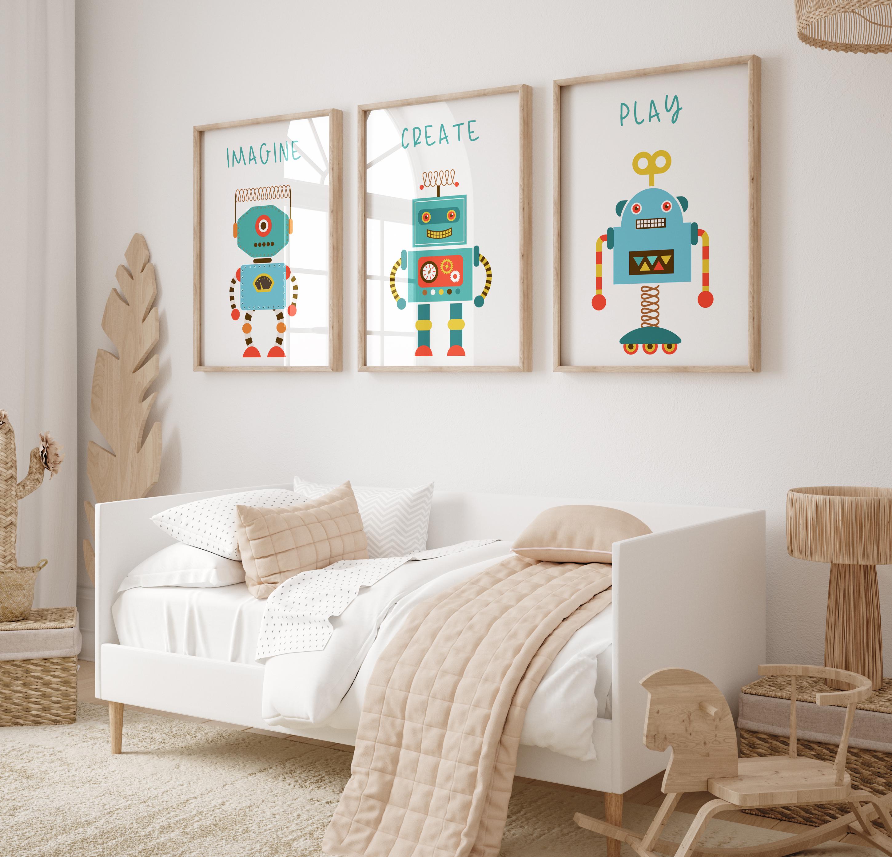 Robots Nursery Prints, Imagine Create Play, Boys Room Decor (digital ...