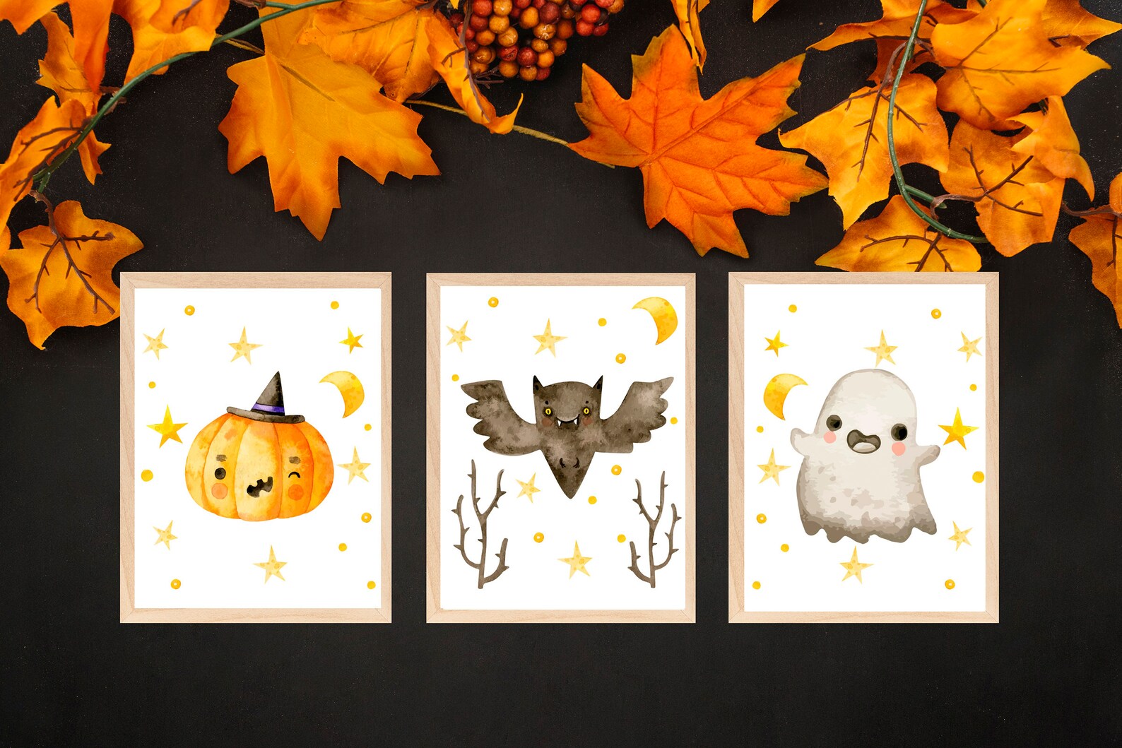 Watercolor Halloween Printable Wall Art Digital Download - Etsy