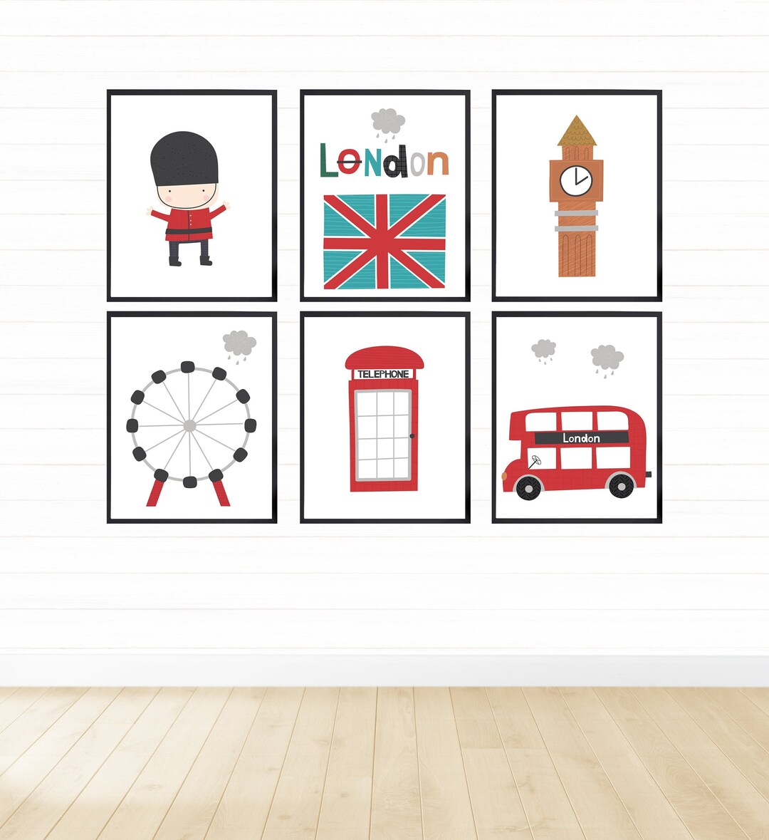 London Wall Art Set, Printable Wall Art, Digital Download, Nursery Decor, London Prints, British