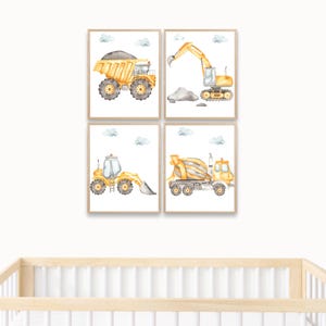 Construction Trucks Printable Wall Art Set of 4, Digital Download Construction Prints, Kids Room Decor, Construction Vehicles Nursery Poster