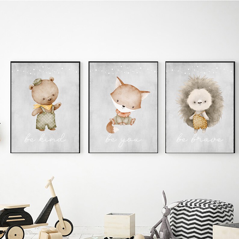 Printable Neutral Nursery Wall Art With Watercolor Animals Etsy