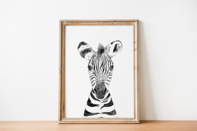 Printable Black and White Safari Animals Wall Art Set Digital Etsy