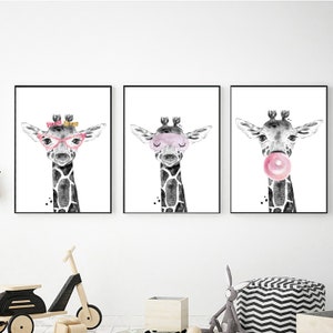 Giraffe Wall Art, Digital Download, Printable Wall Art, Set of 3 Giraffe Prints, Girl Bedroom Decor, Nursery Decor, Giraffe Nursery Prints