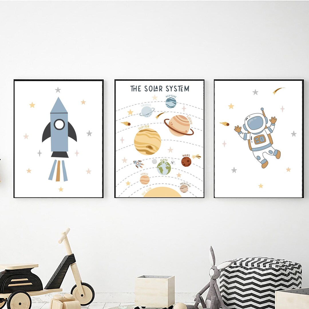 Space Printable Wall Art Set of 3 With Solar System, Digital Download ...