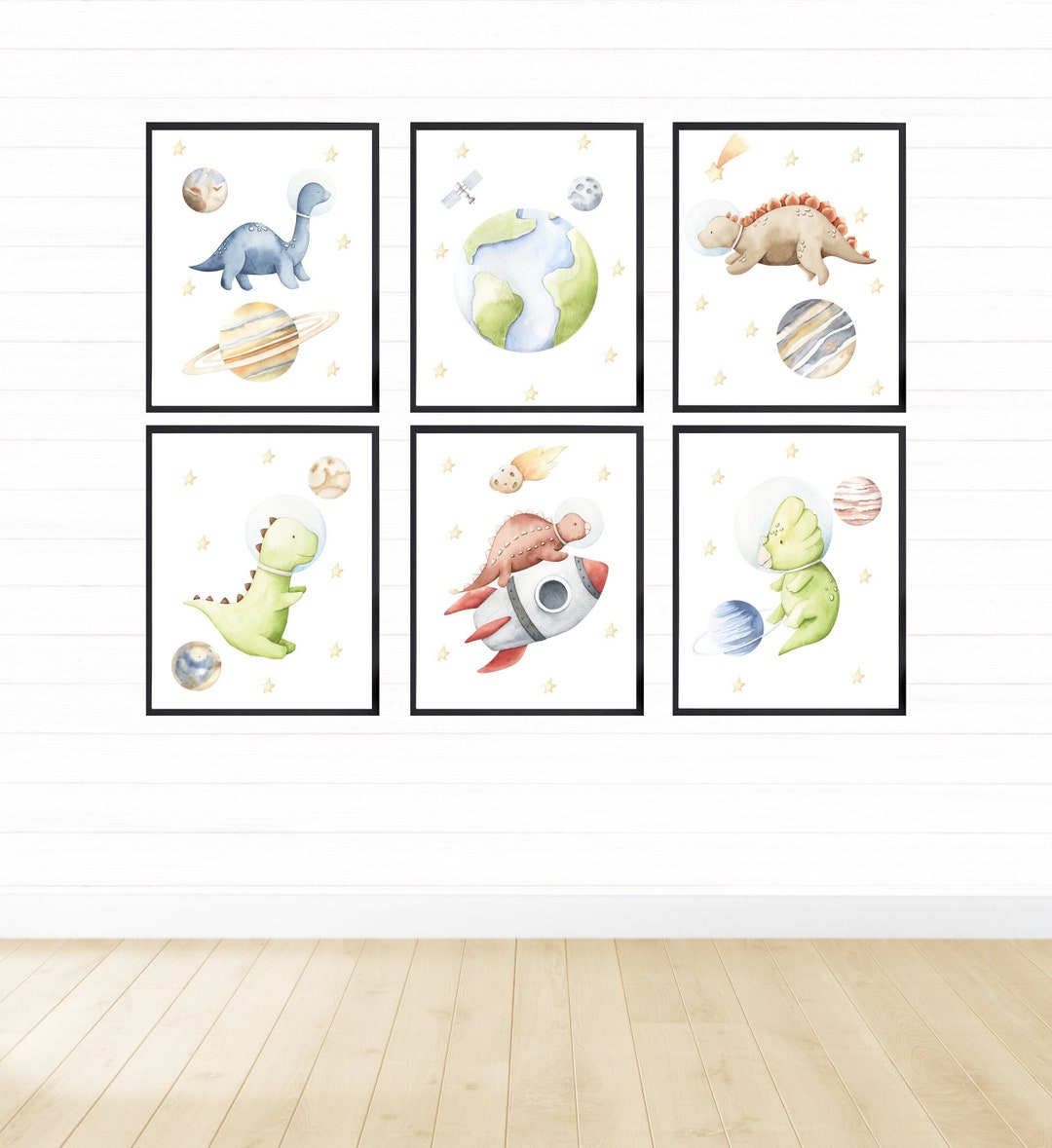 Dinosaurs in Outer Space Printable Wall Art, Digital Download, Space ...