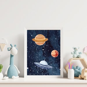 Set of 3 Watercolor Outer Space Wall Art, Digital Download, Printable Wall Art, Watercolor Outer Space Prints, Outer Space Nursery Decor image 10