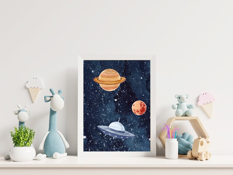 Set of 3 Watercolor Outer Space Wall Art, Digital Download, Printable Wall Art, Watercolor Outer Space Prints, Outer Space Nursery Decor image 10