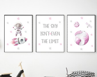 Outer Space Printable Wall Art for Toddler Girls Bedroom Decor, Digital Download, Space Nursery Decor, Space Prints, Space Wall Art Set